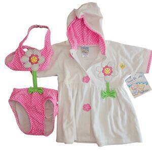 Baby Buns Swimsuit And Cover Girls Size 4T Pink Swim N Pretty Set Vintage NWT